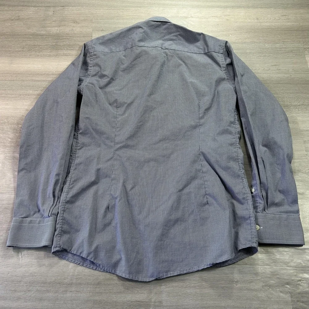Eton Shirt Mens‎ 16 34/35 40 Blue Gingham Slim Fit Cotton Dress Long Sleeve